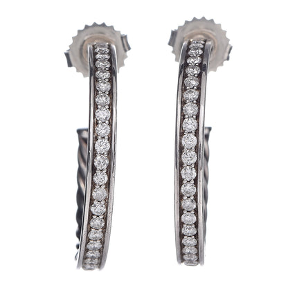 David Yurman Sterling Silver Diamond 25mm Medium Hoop Earrings 1 of 4