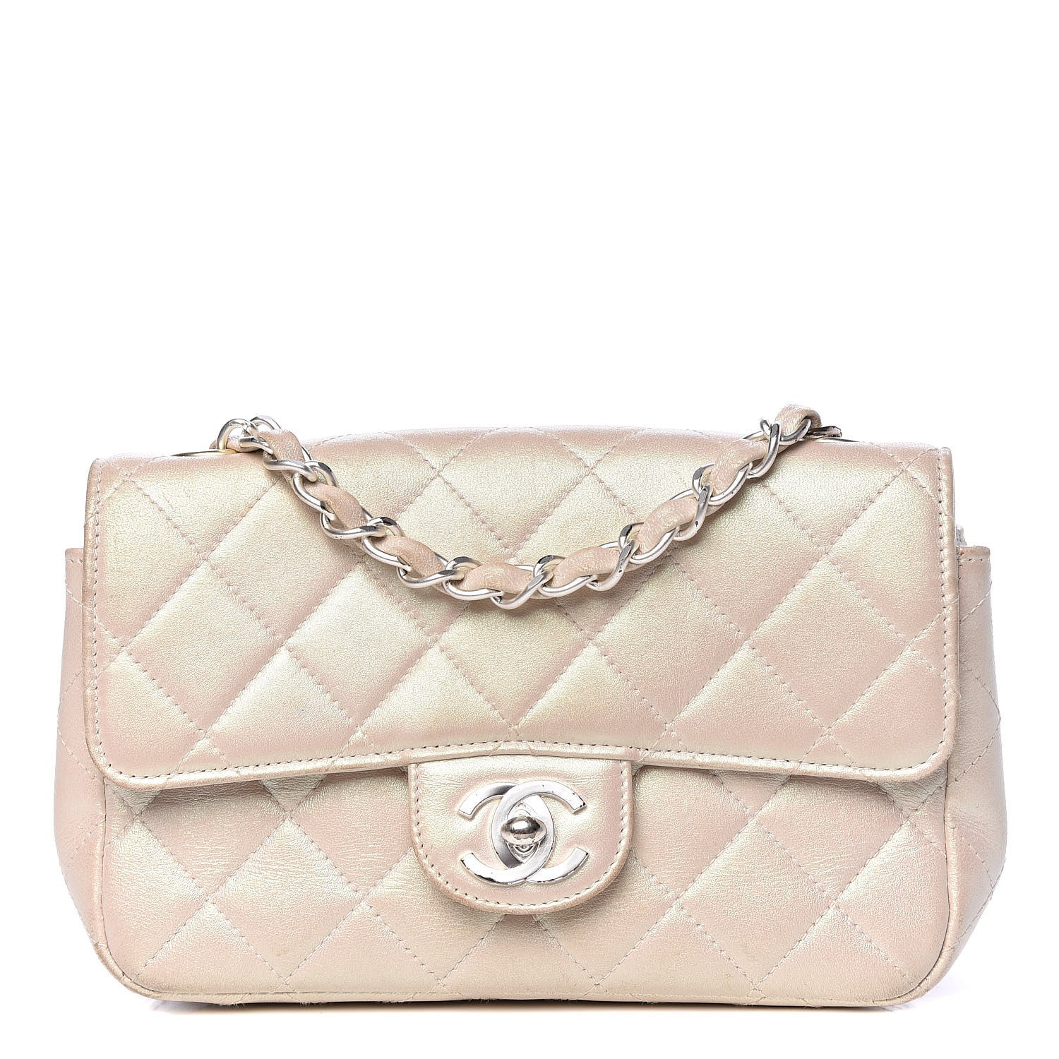 Chanel Metallic Lambskin Quilted Extra Mini Rectangular Flap Ivory 1 of 25