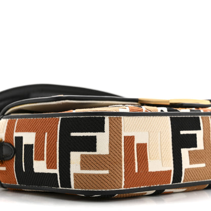 Fendi Canvas Vitello Seta FF Embroidered Baguette Brandy Black 9 of 13