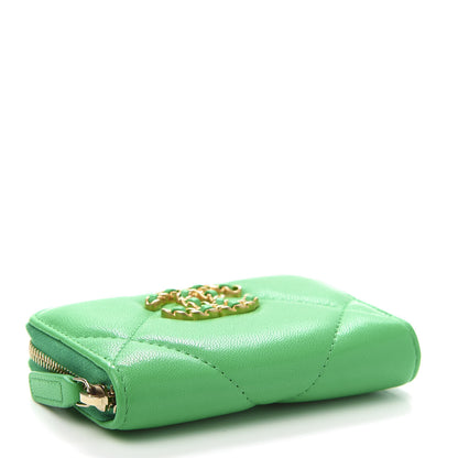 Chanel Goatskin Quilted 19 Zip Around Coin Purse Wallet Green 4 of 9