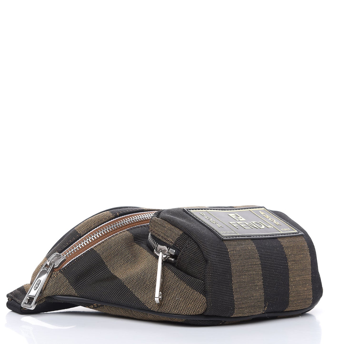Jacquard Vitello Century Pequin Logo Plate Pocket Belt Bag Tobacco Moro Black