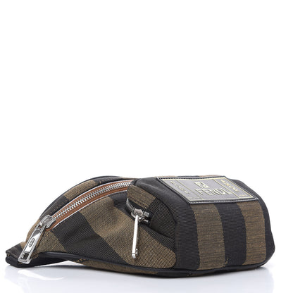 Fendi Jacquard Vitello Century Pequin Logo Plate Pocket Belt Bag Tobacco Moro Black 4 of 7