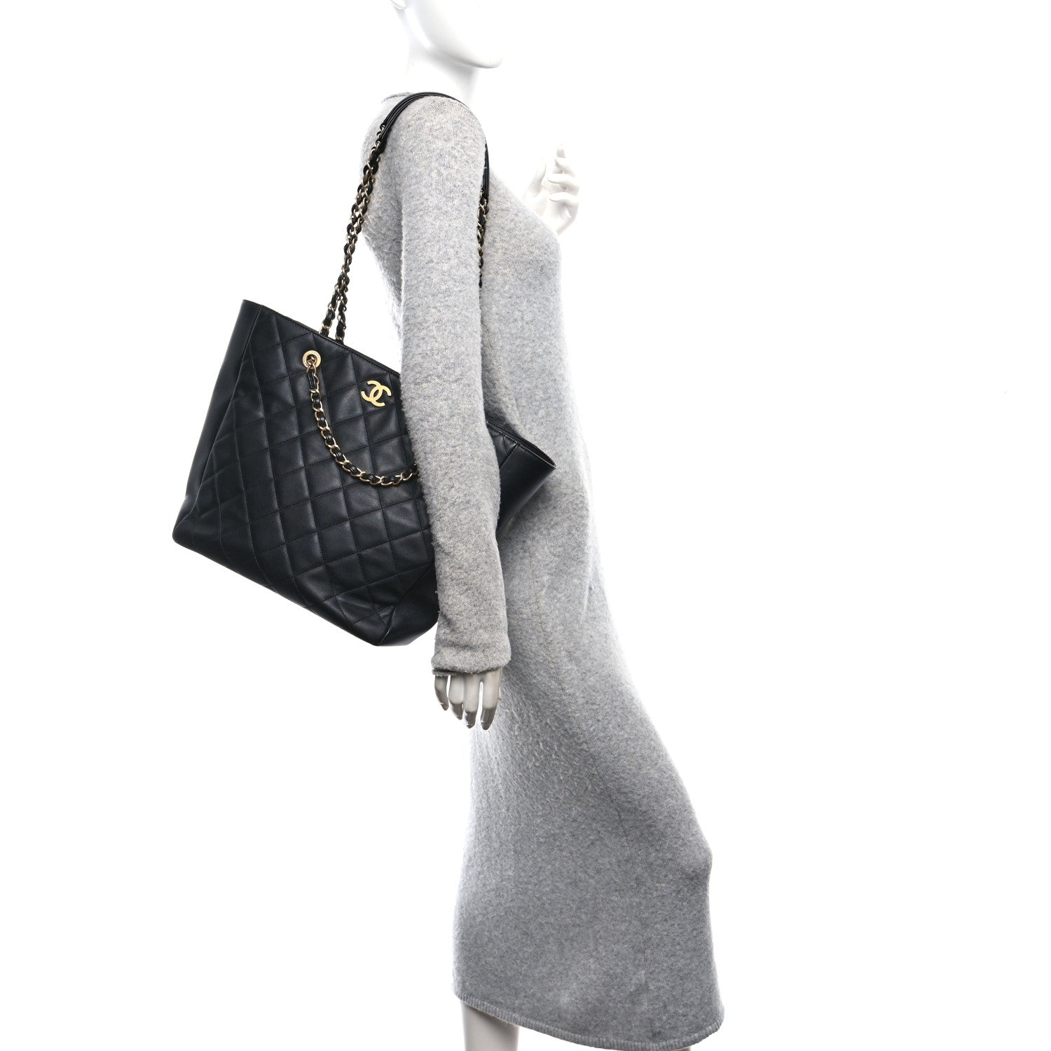 Chanel Lambskin Quilted Shopping Tote  Black 2 of 10