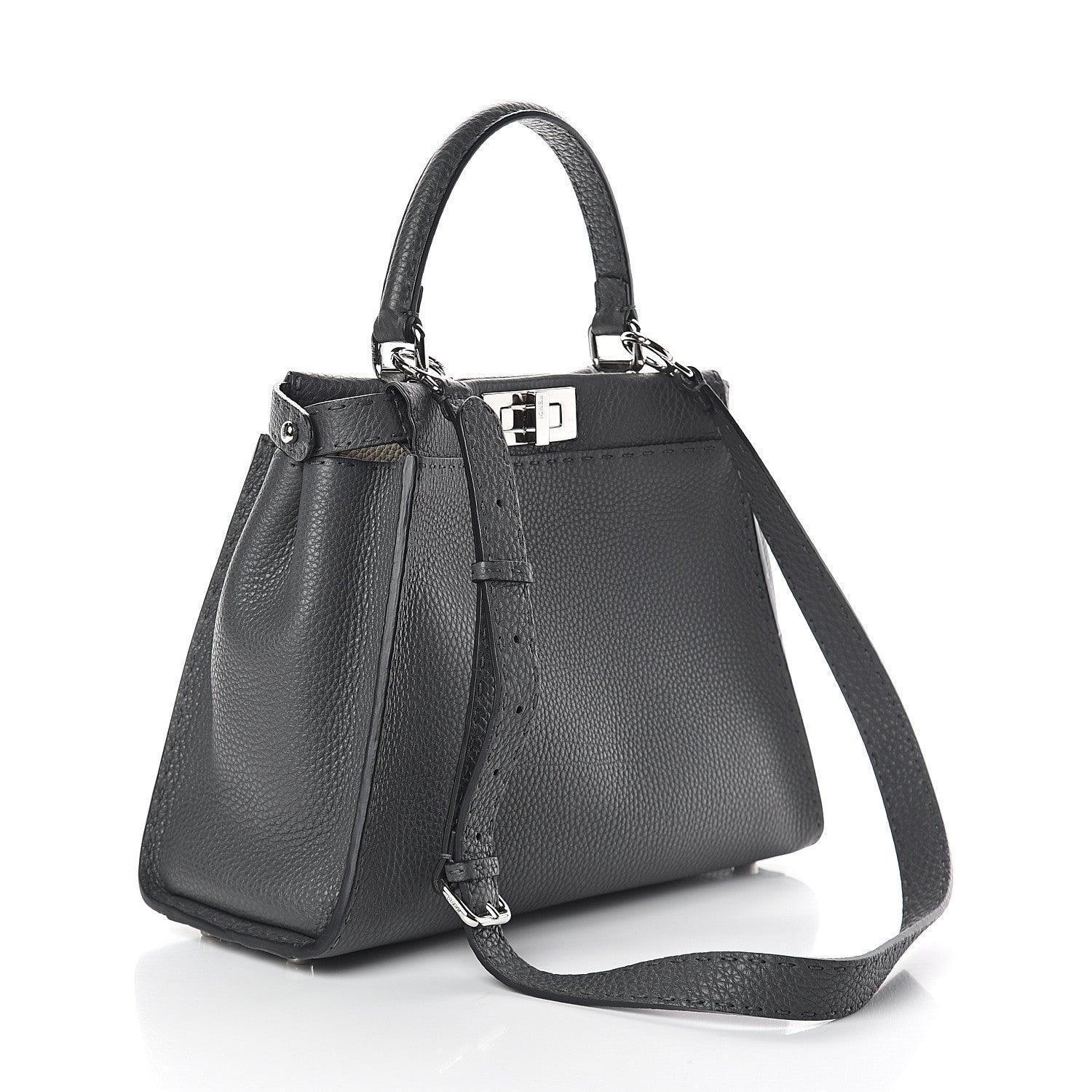 Fendi Cuoio Romano Selleria Bi-Color Medium Peekaboo Iconic Satchel Asfalto Latte 2 of 8