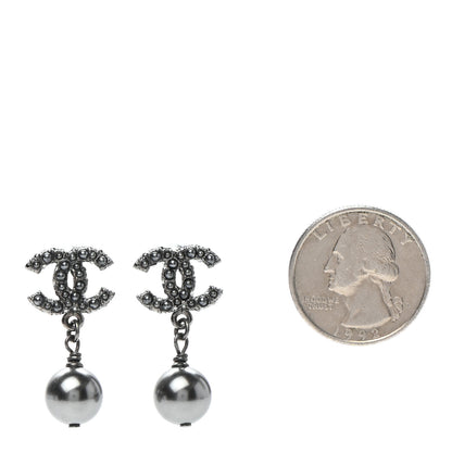 Chanel Ruthenium Pearl CC Drop Earrings Grey 2 of 5