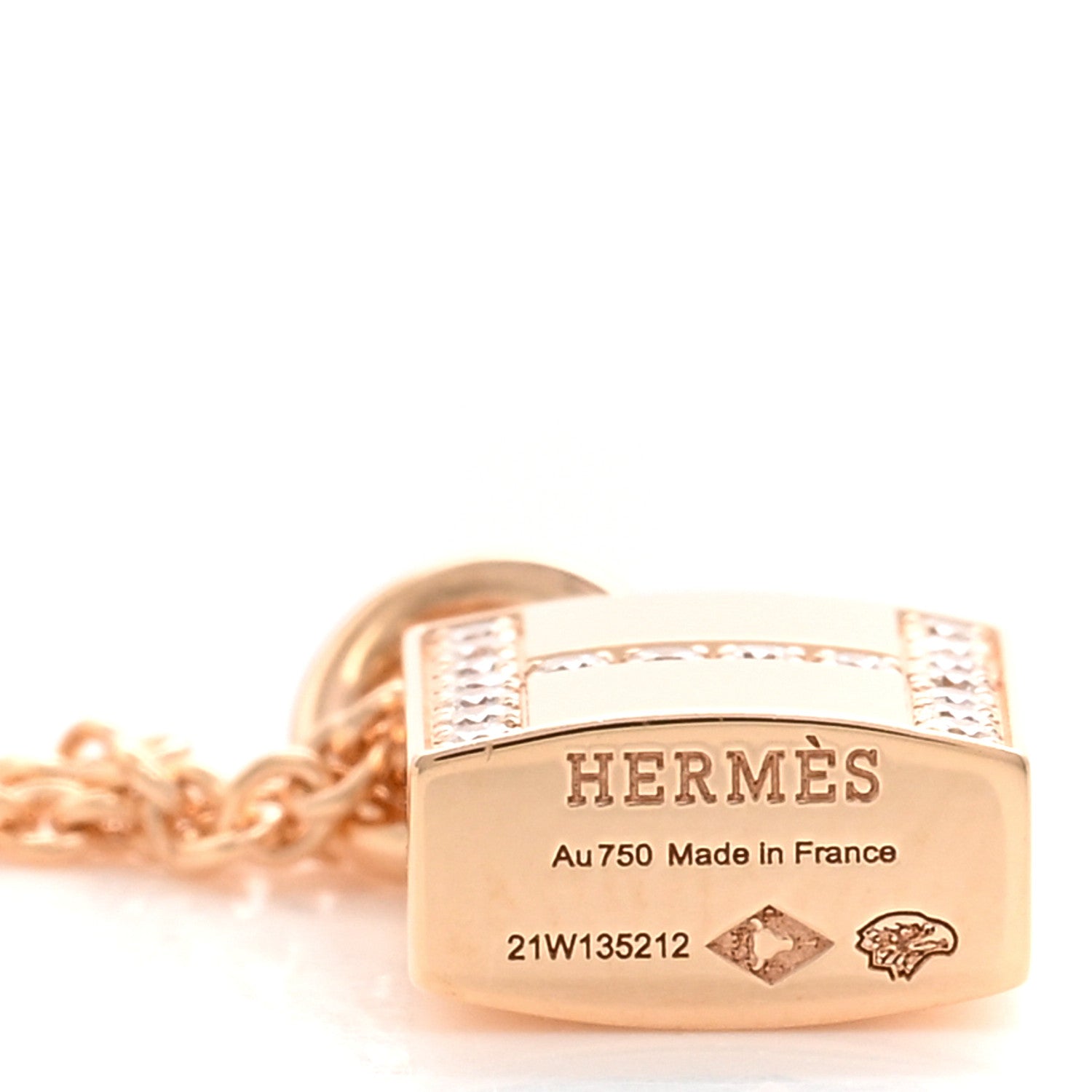 Hermes 18K Rose Gold Diamond Amulettes Cadenas Pendant Necklace 4 of 5