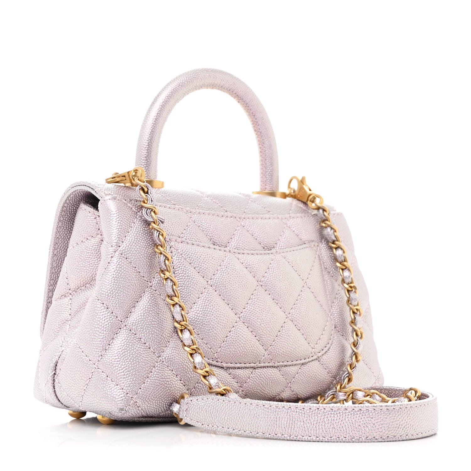 Chanel Metallic Caviar Quilted Extra Mini Coco Handle Flap Light Pink 3 of 12