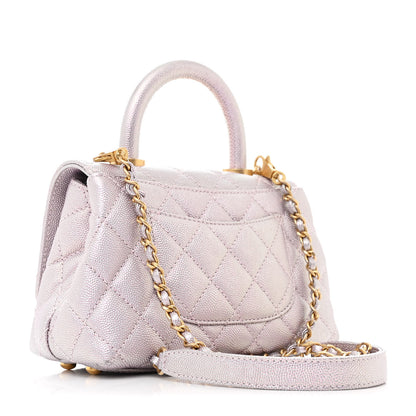 Chanel Metallic Caviar Quilted Extra Mini Coco Handle Flap Light Pink 3 of 12