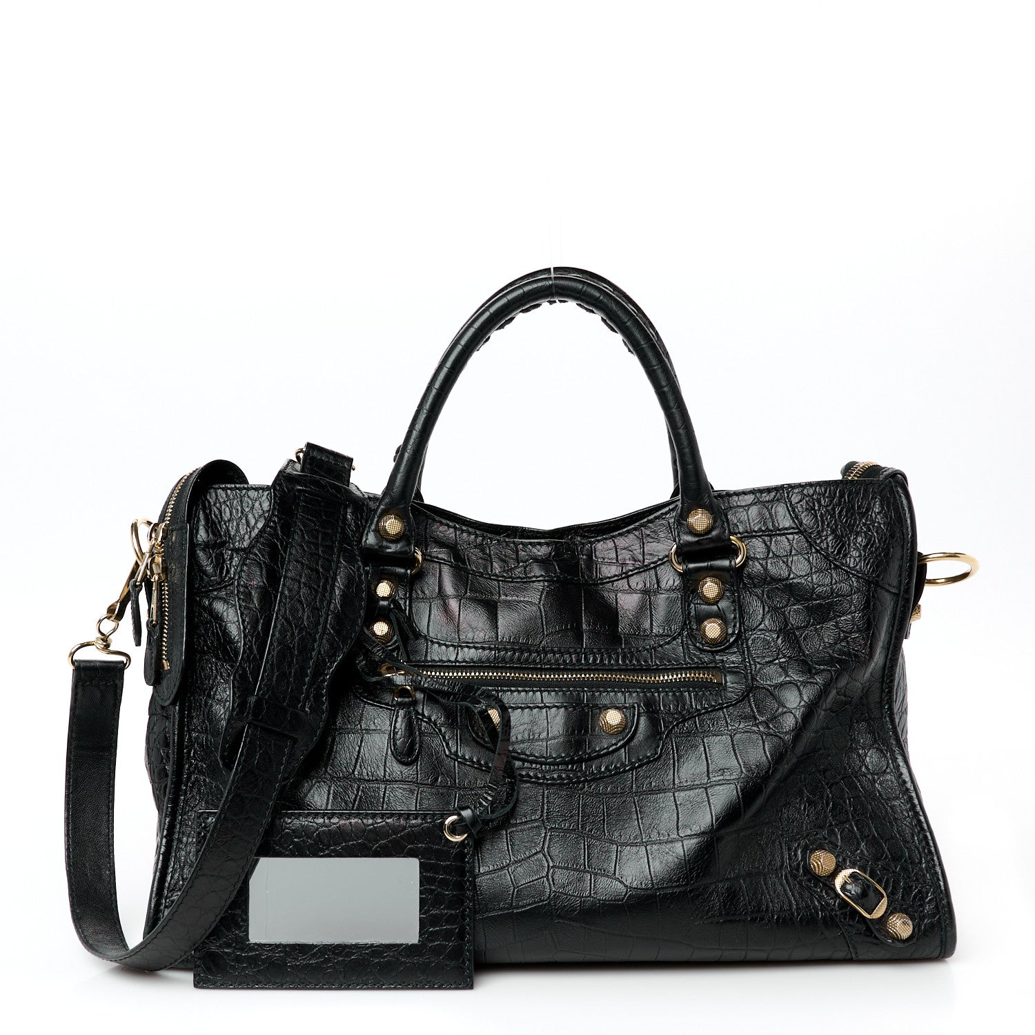 Balenciaga Calfskin Crocodile Embossed Giant 12 Gold Hardware City Black 1 of 12