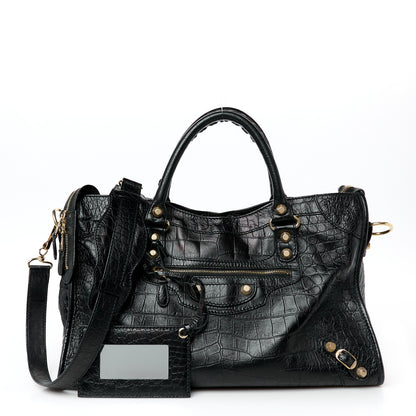 Balenciaga Calfskin Crocodile Embossed Giant 12 Gold Hardware City Black 1 of 12