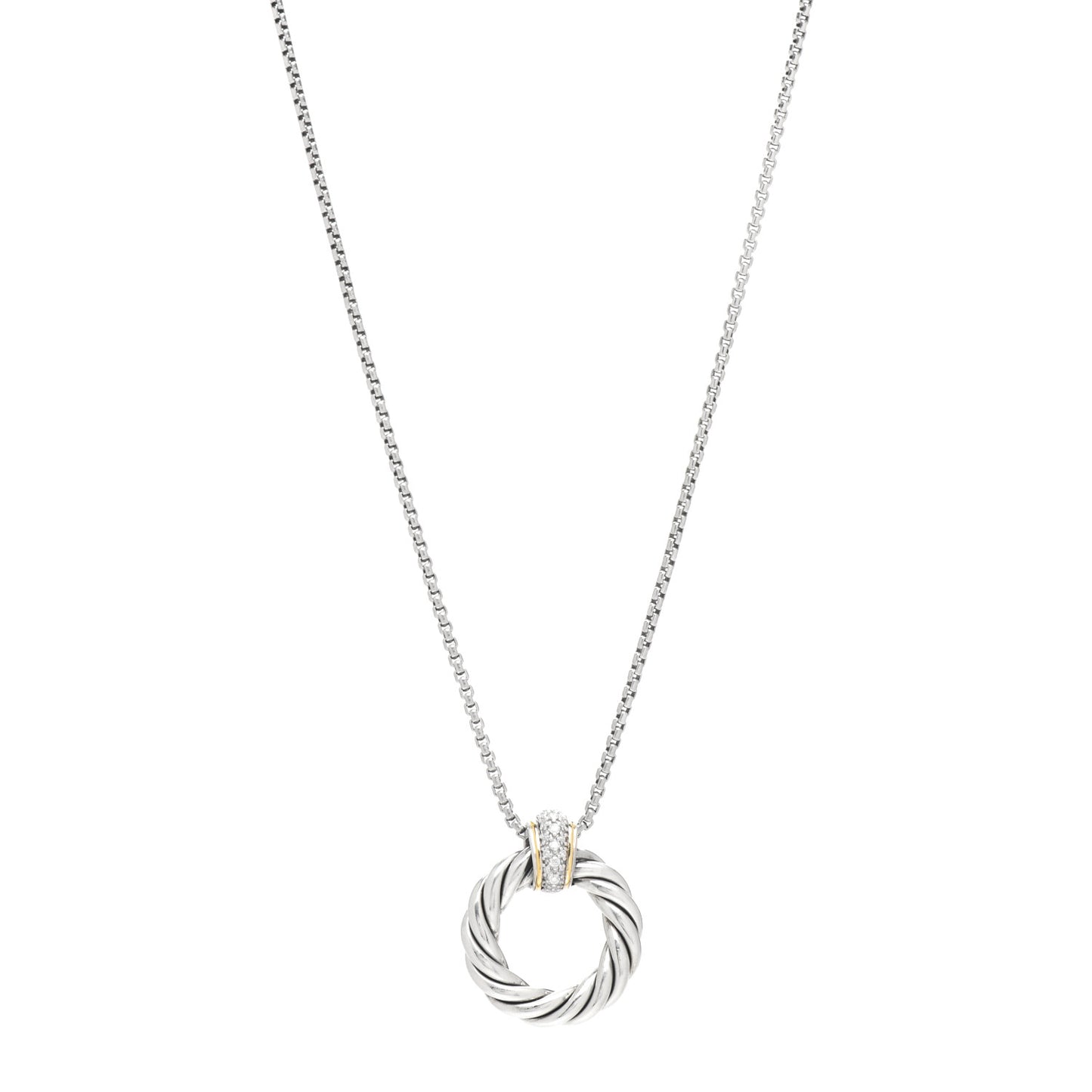 Sterling Silver 18K Yellow Gold Diamond Small Cable Classics Pendant Necklace