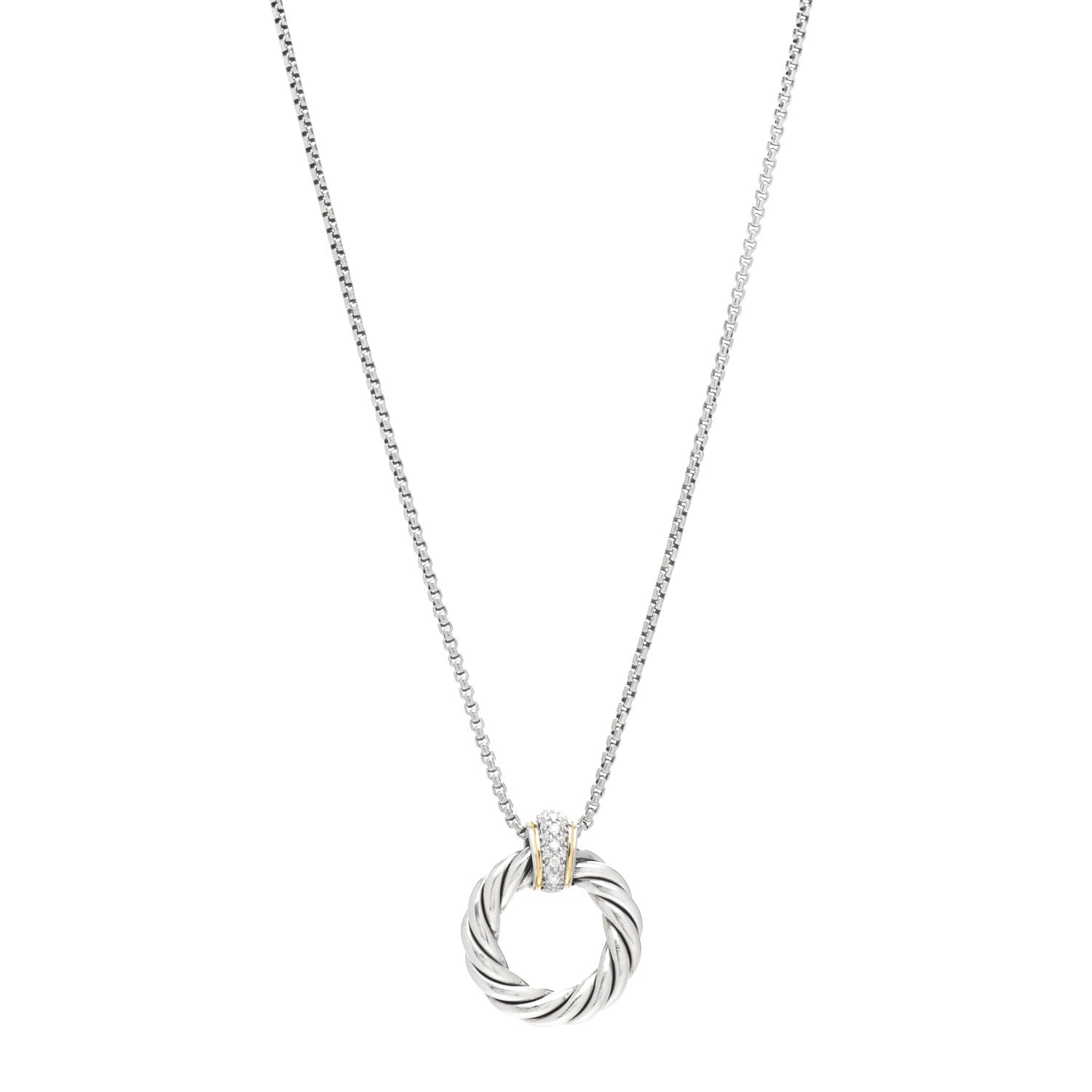 David Yurman Sterling Silver 18K Yellow Gold Diamond Small Cable Classics Pendant Necklace 1 of 4