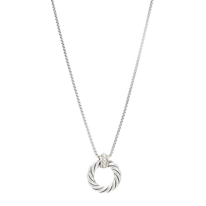 David Yurman Sterling Silver 18K Yellow Gold Diamond Small Cable Classics Pendant Necklace 1 of 4