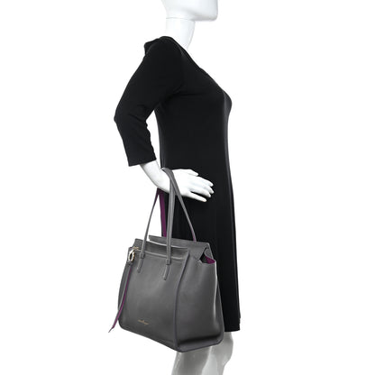 Salvatore Ferragamo Hammered Calfskin Double Handle Medium Amy Tote Grey 2 of 10