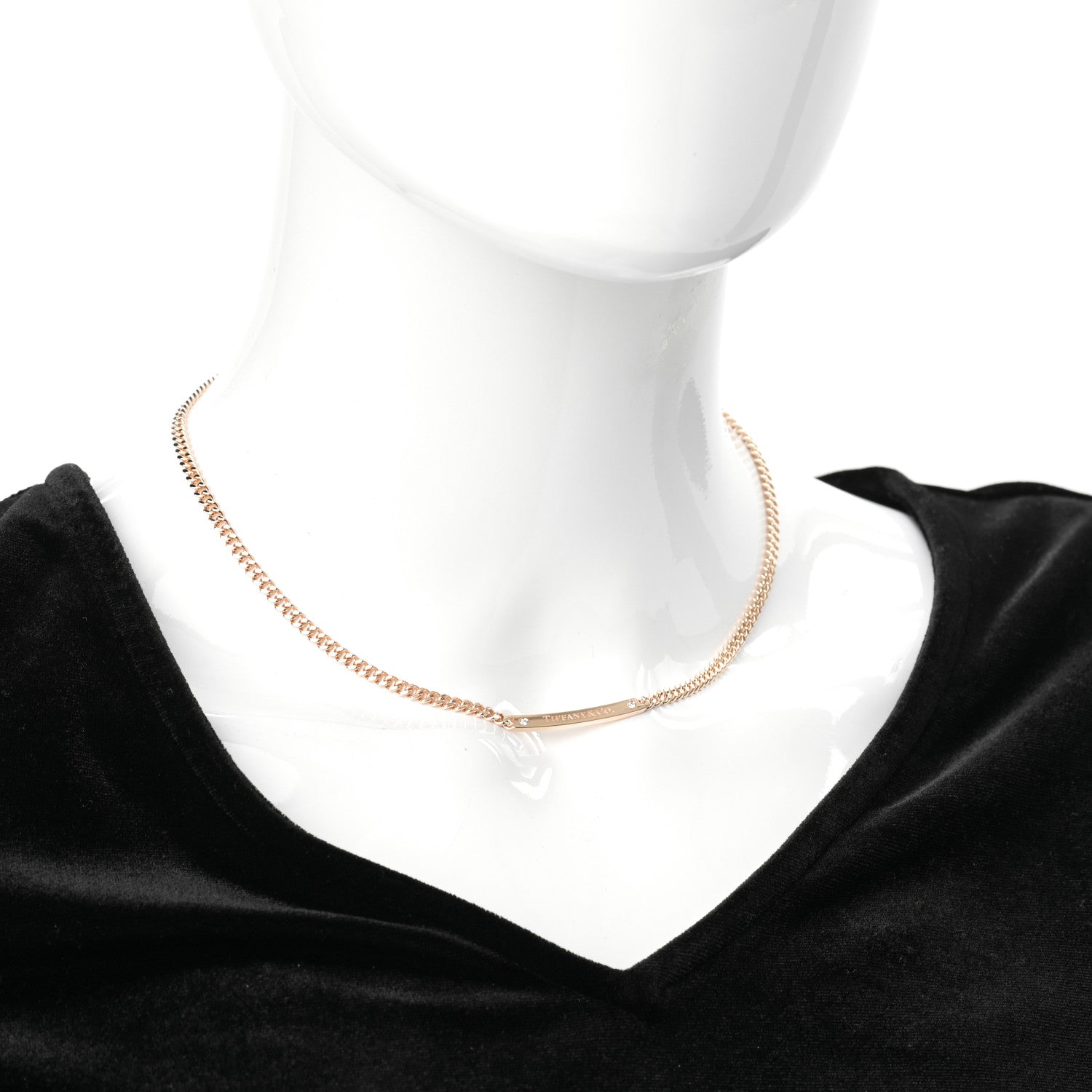 Tiffany 18K Rose Gold Diamond Micro Link ID Chain Necklace 2 of 5