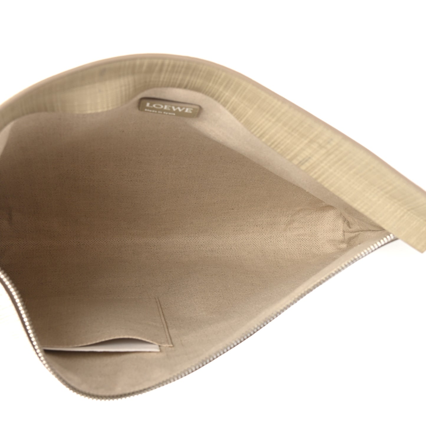 Calfskin Linen Embossed Large T Pouch Beige