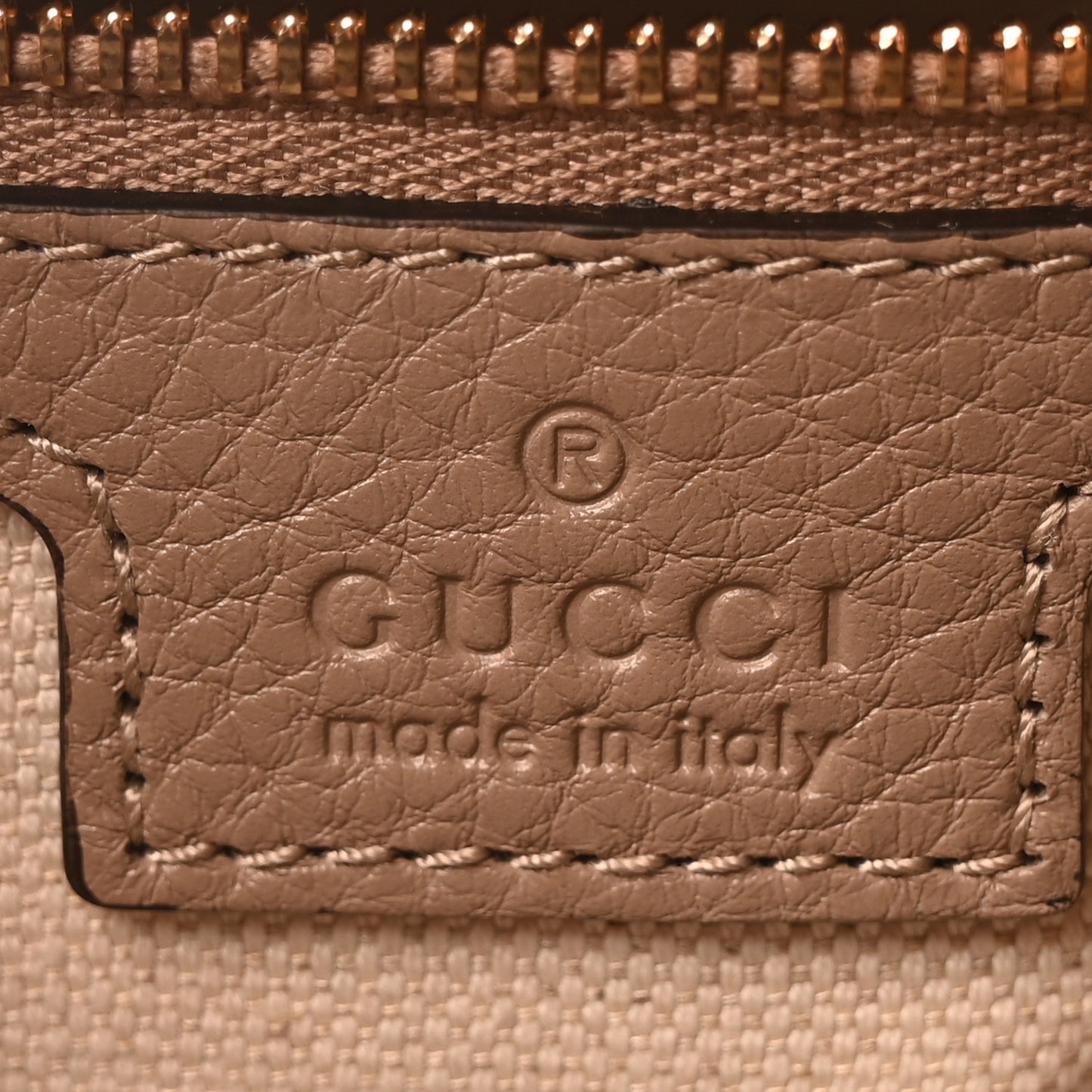 GG Grainy Calfskin Emblem Small Top Handle Bag Taupe