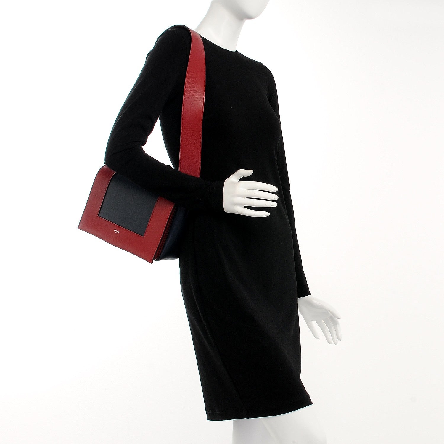 Celine Shiny Smooth Calfskin Medium Frame Shoulder Bag Red Navy 2 of 10