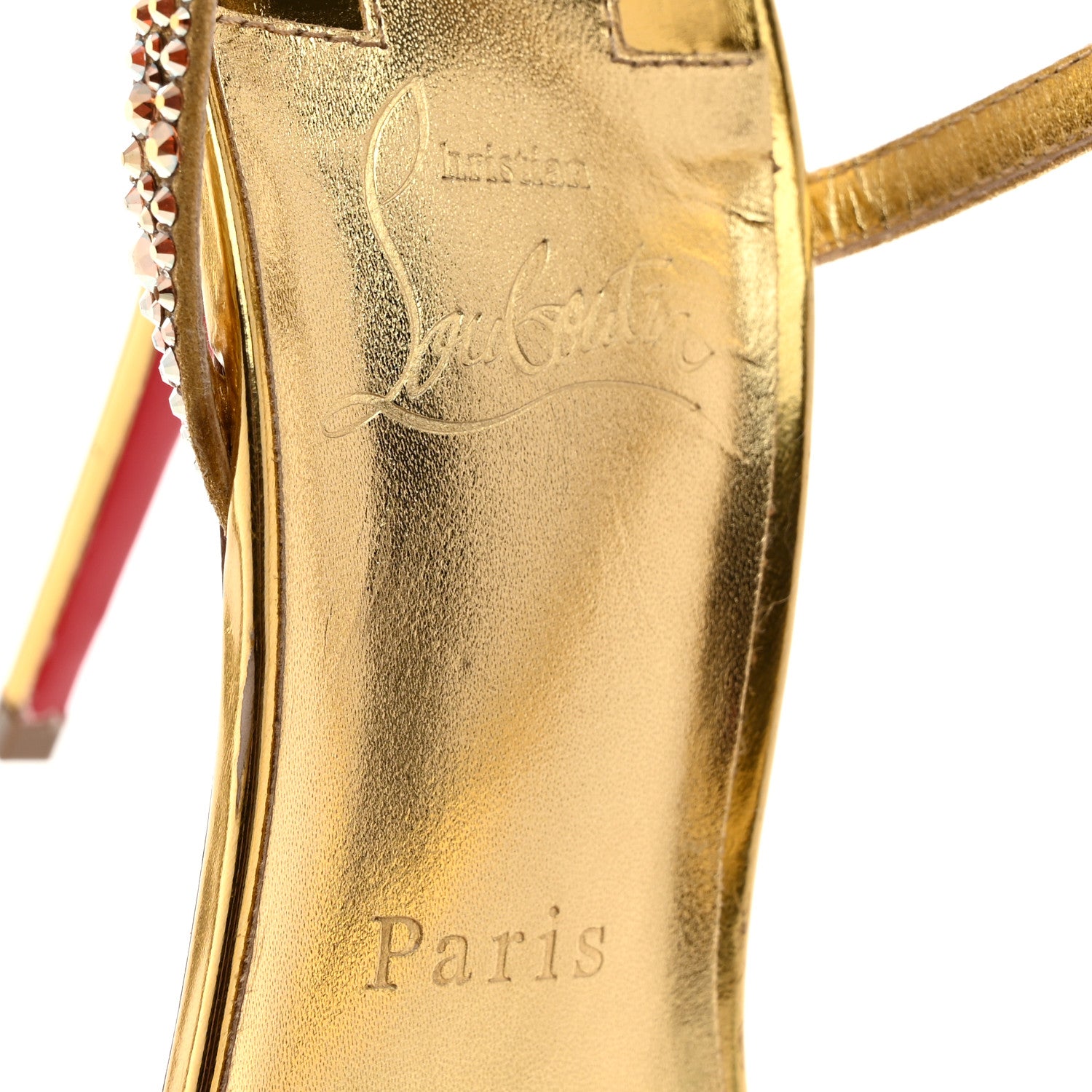 Christian Louboutin Crystal Strass Rosalie 100 Sandals 38.5 Cry Aurum Gold 6 of 10