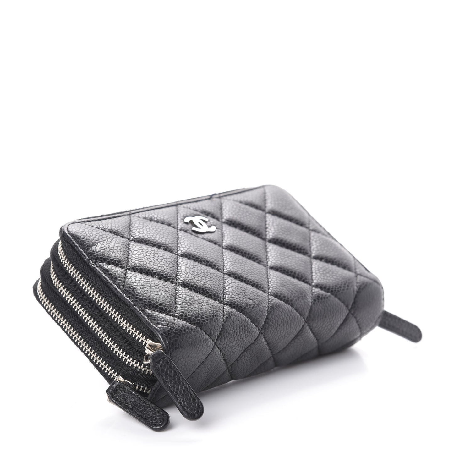 Caviar Quilted Triple Zip Wallet Black