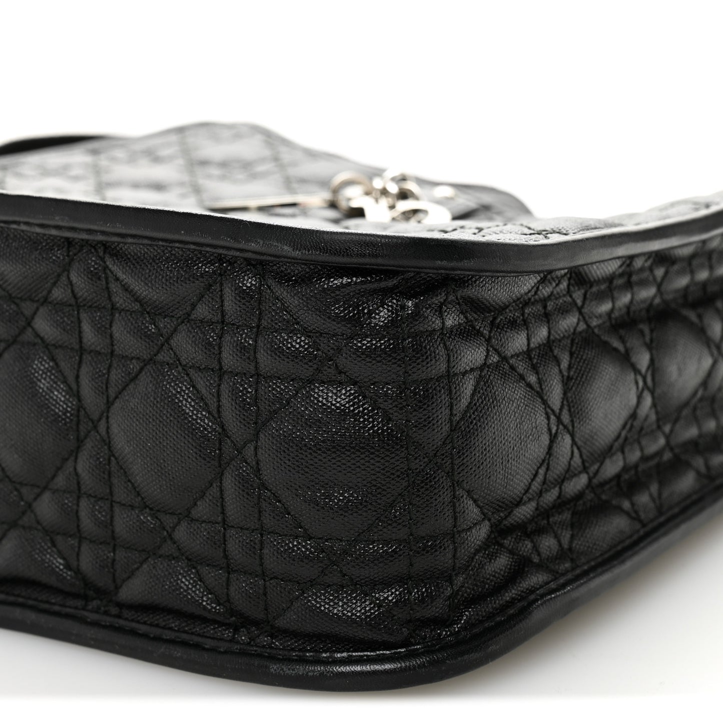 Coated Canvas Cannage Crossbody Bag Black