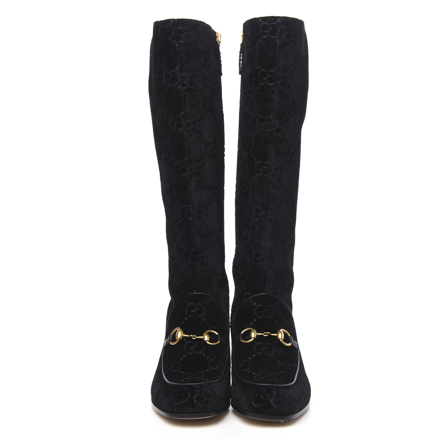 Gucci Velvet GG Monogram Crystal Horsebit Knee High Boots 39.5 Black 2 of 8