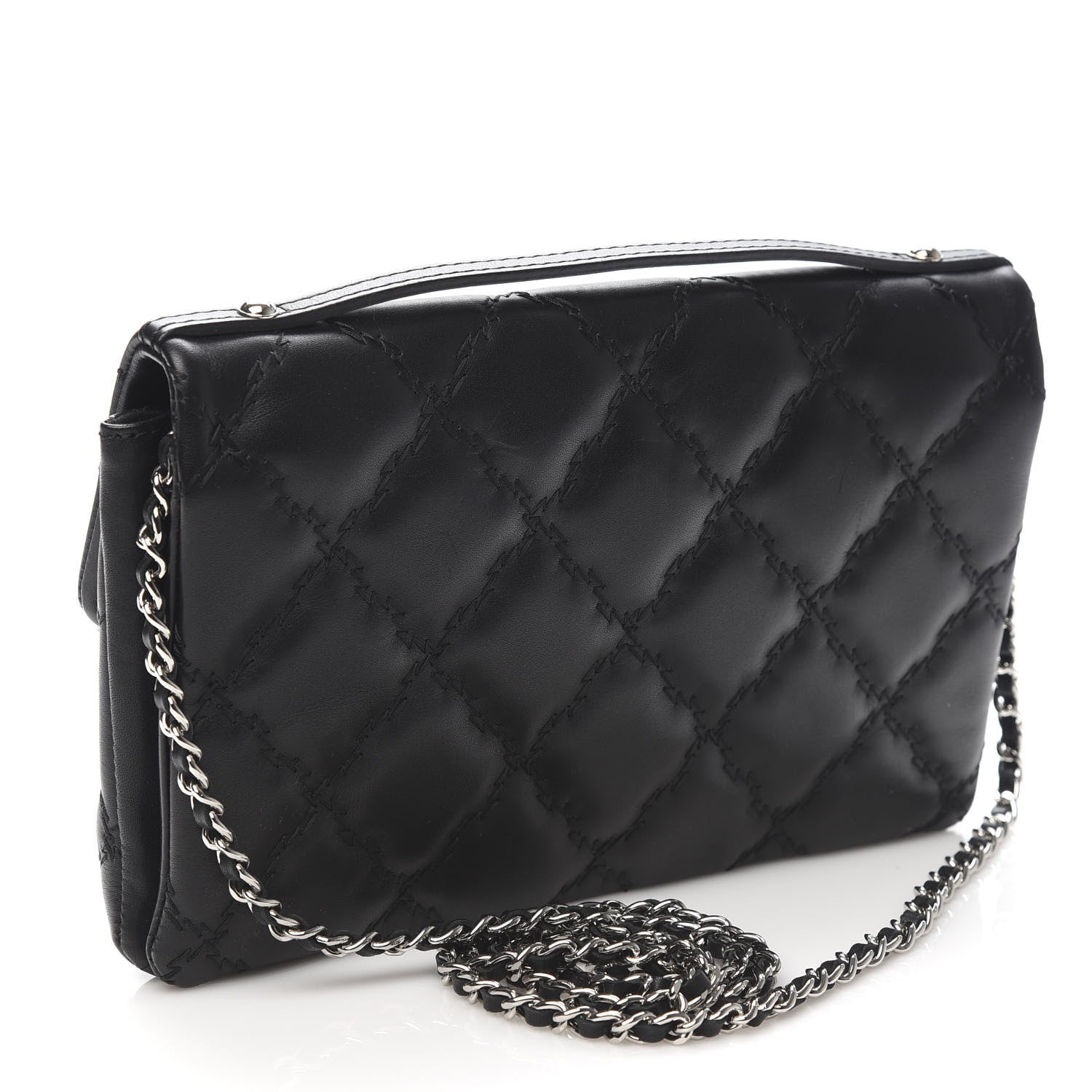 Chanel Calfskin Quilted Double Stitch Hamptons Clutch with Chain Black 3 of 10