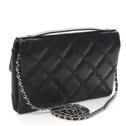 Chanel Calfskin Quilted Double Stitch Hamptons Clutch with Chain Black 3 of 10