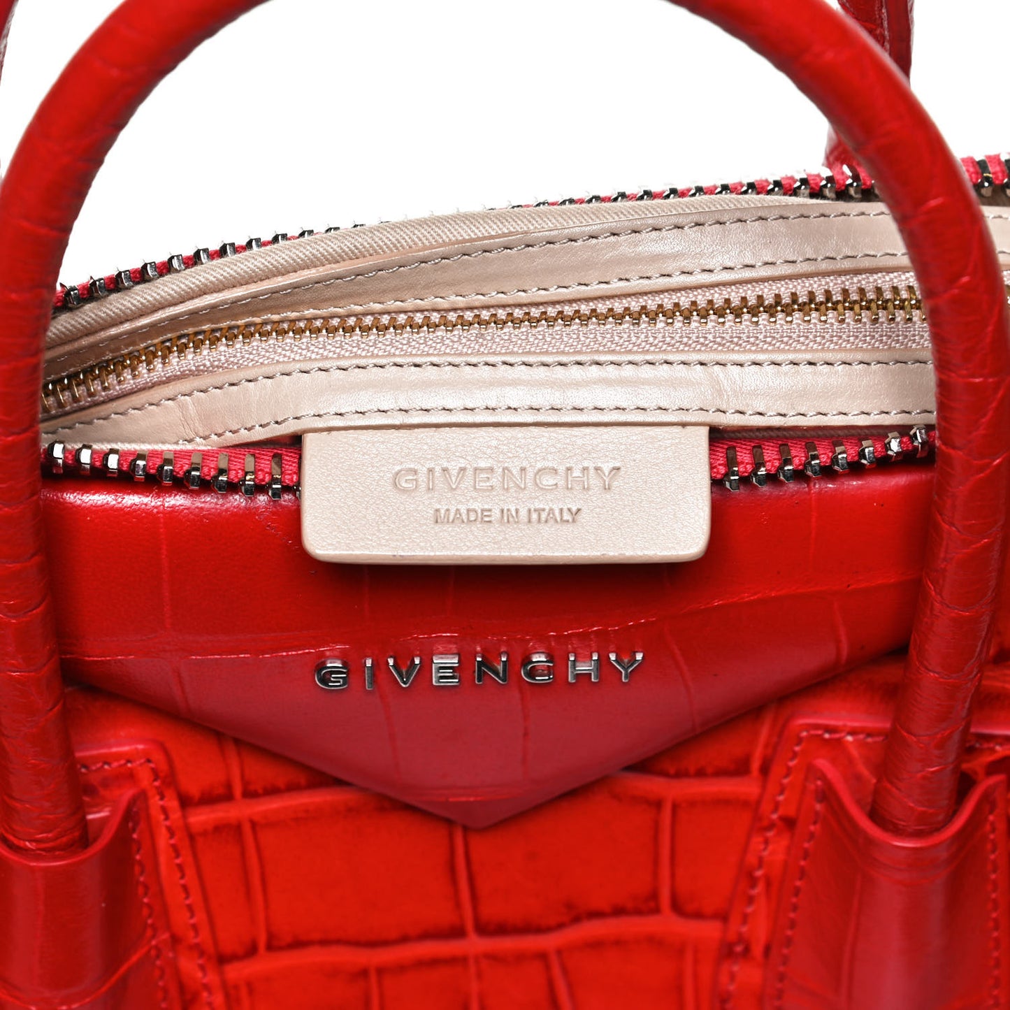 Calfskin Crocodile Embossed Medium Antigona Red