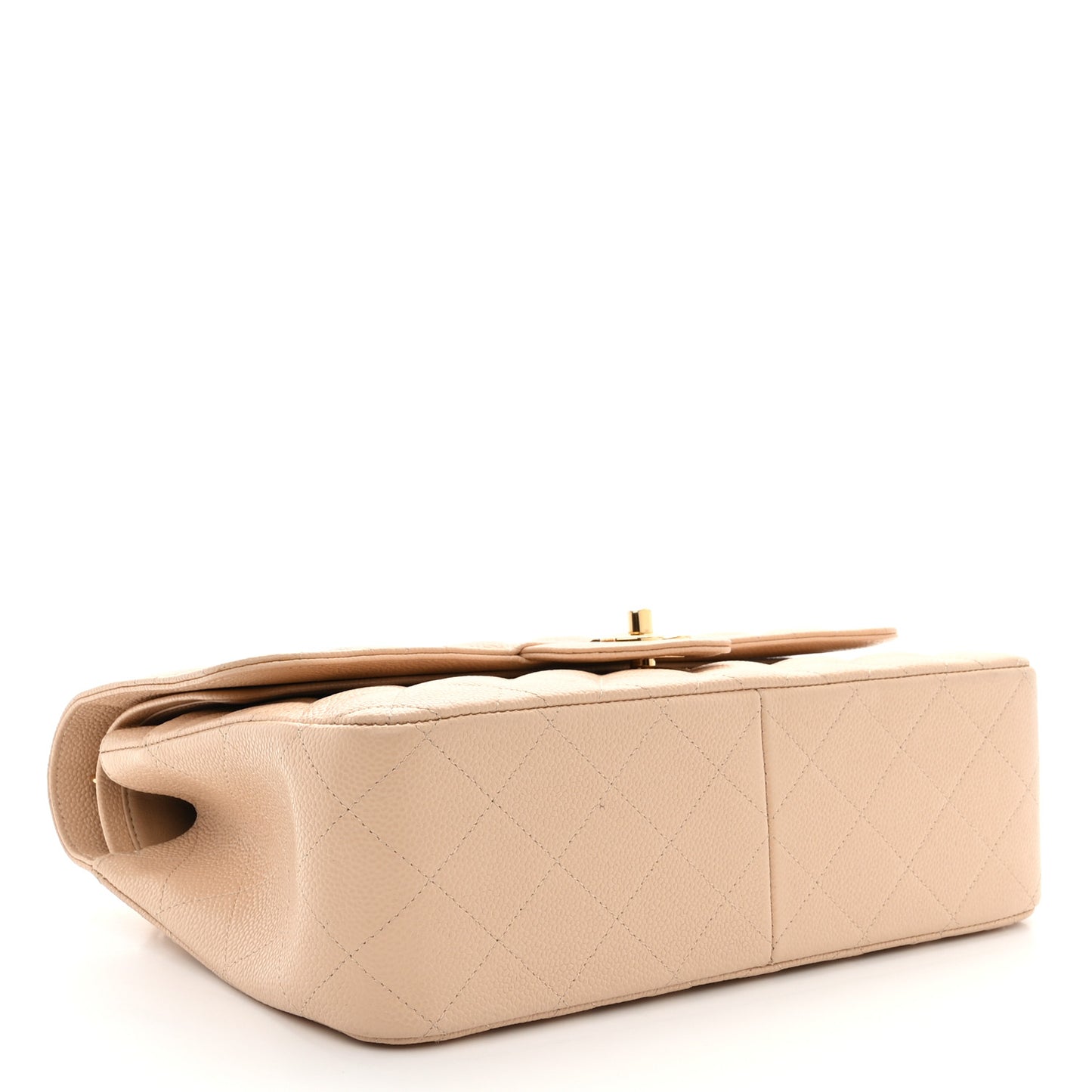 Caviar Quilted Jumbo Double Flap Beige Clair