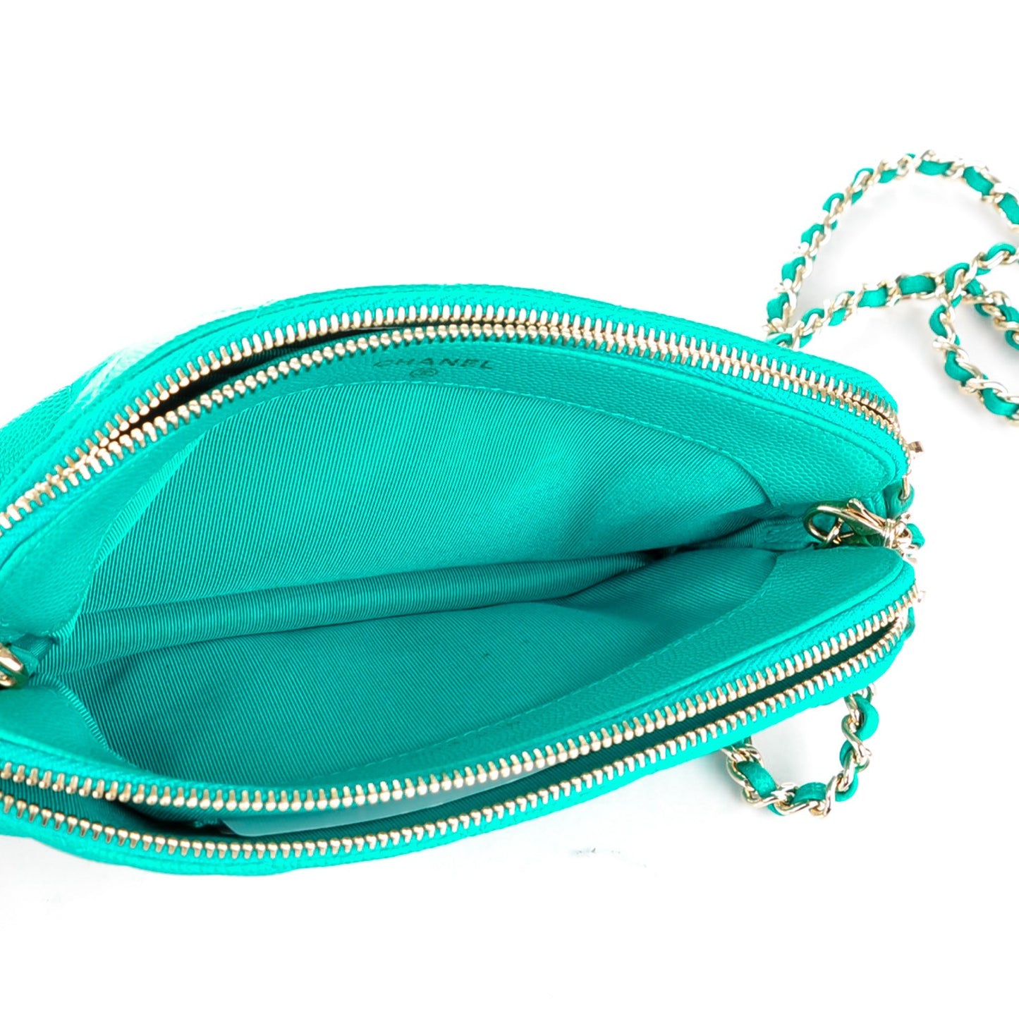 Caviar Quilted Small Clutch With Chain Turquoise