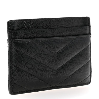Saint Laurent Grain De Poudre Matelasse Chevron Monogram Credit Card Case Black 3 of 10