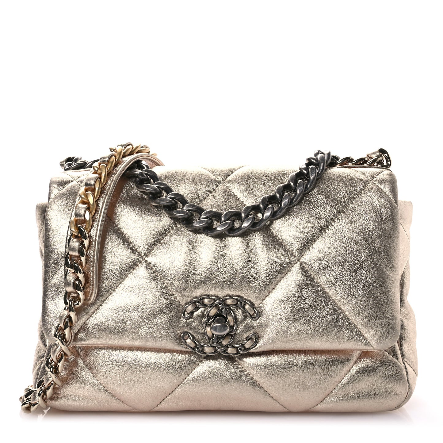 Metallic Lambskin Quilted Medium Chanel 19 Flap Gold