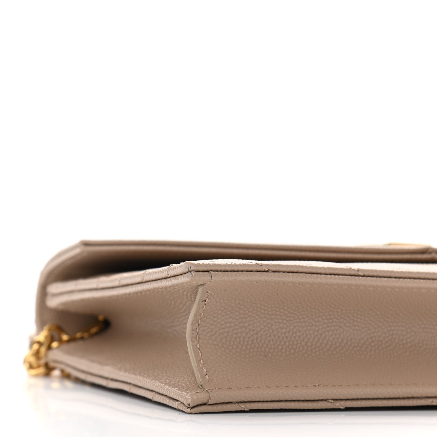 Saint Laurent Grain De Poudre Matelasse Chevron Monogram Envelope Chain Wallet Dark Latte 8 of 9
