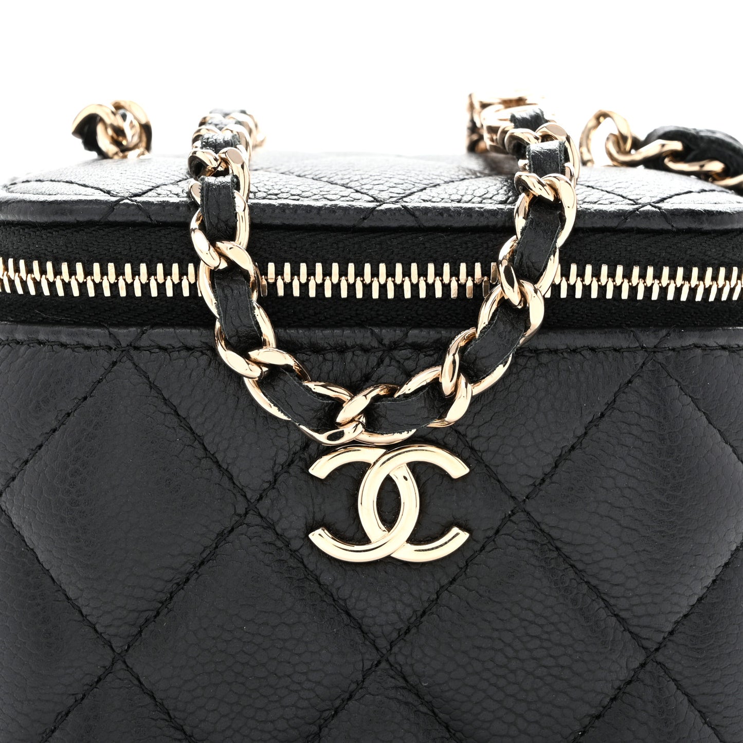 Caviar Quilted Tiny CC Mini Vanity Case With Chain Black