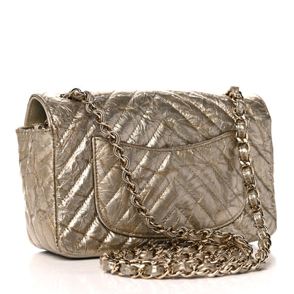 Chanel Patent Metallic Crumpled Calfskin Chevron Quilted Mini Rectangular Flap Gold 3 of 10