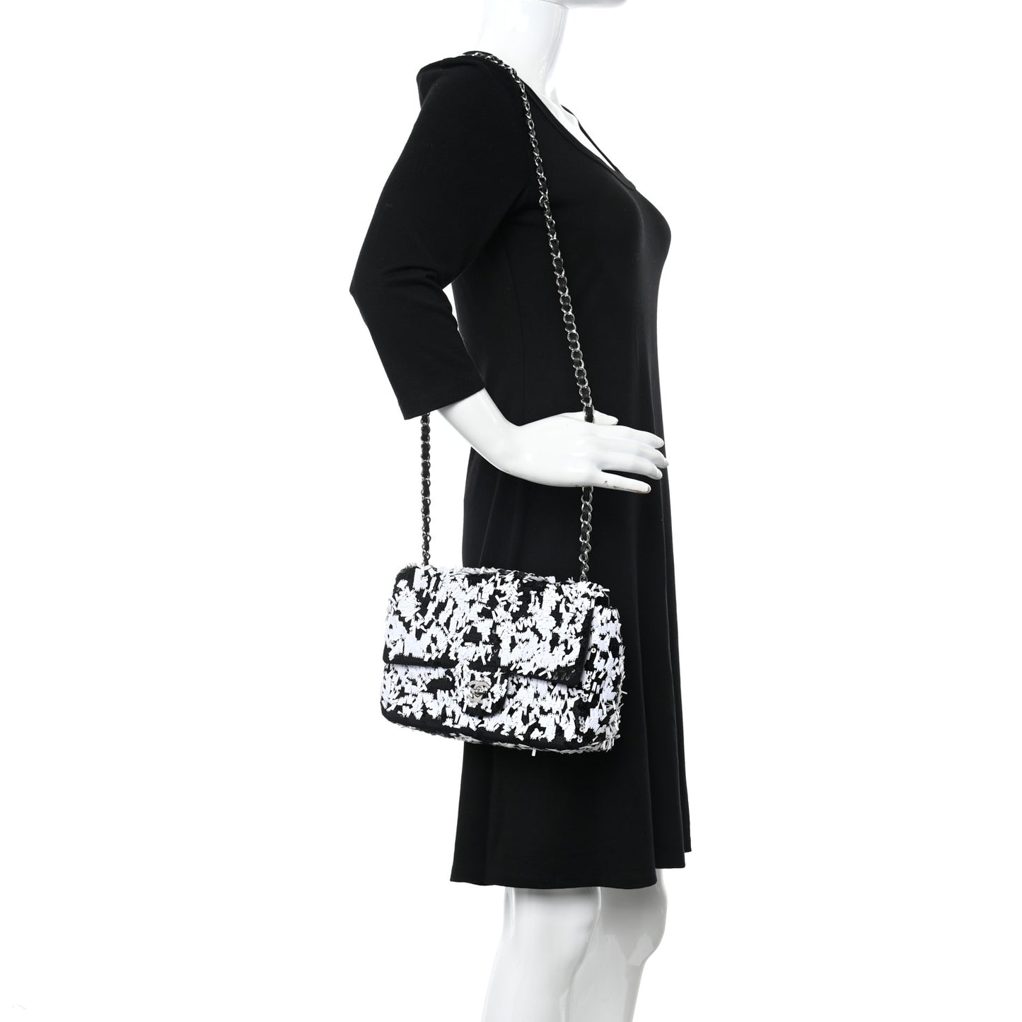 Sequin Embroidered Medium Flap Black White