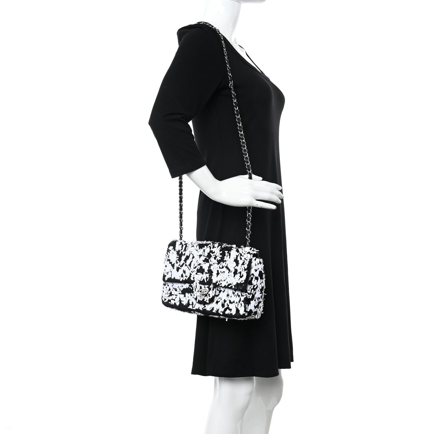 Chanel Sequin Embroidered Medium Flap Black White 2 of 11