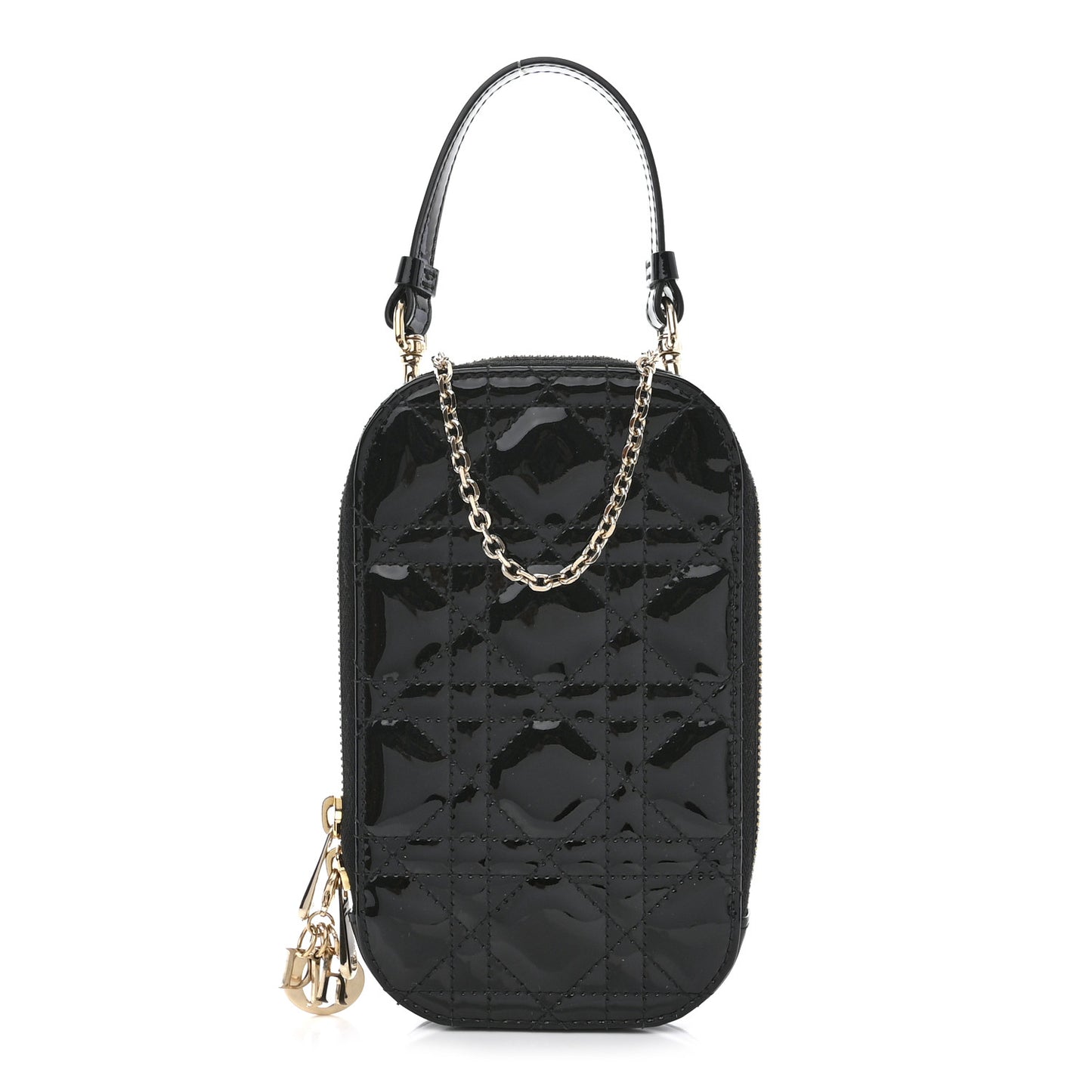 Patent Cannage Lady Dior Phone Holder Black