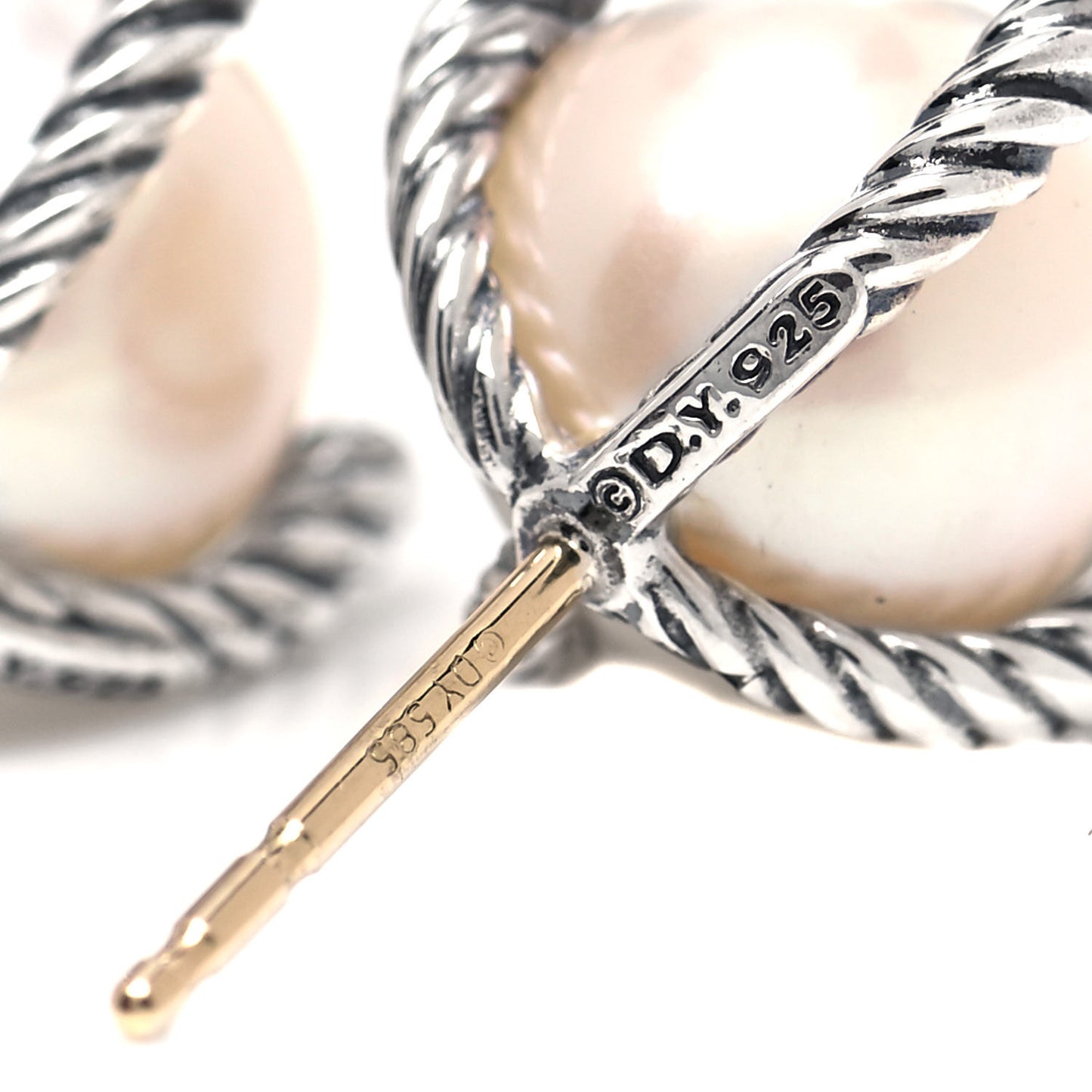 Sterling Silver Diamond Pearl 10mm Cable Stud Earrings