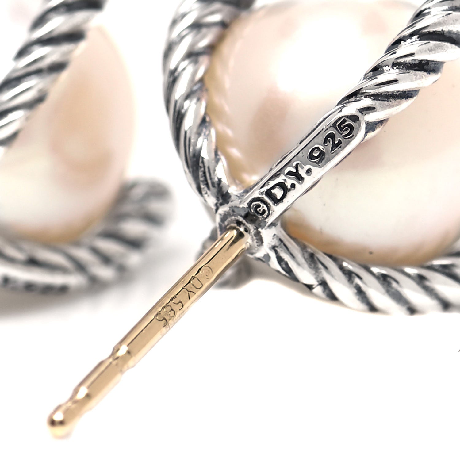 David Yurman Sterling Silver Diamond Pearl 10mm Cable Stud Earrings 4 of 6