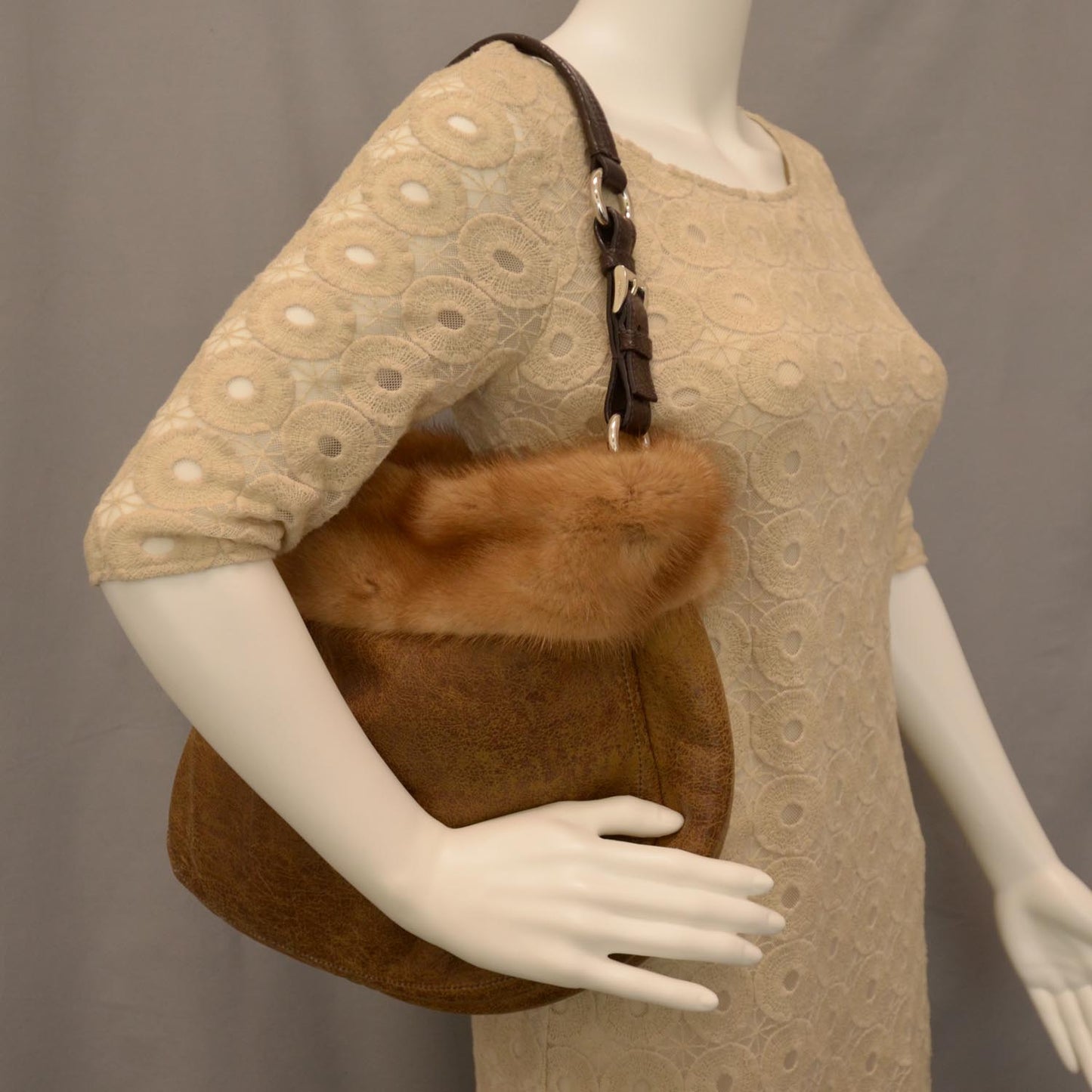 Suede Shearling Mink Fur Crocodile Shoulder Bag