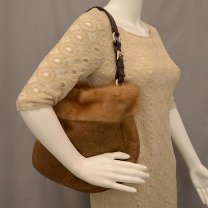 Prada Suede Shearling Mink Fur Crocodile Shoulder Bag 2 of 9