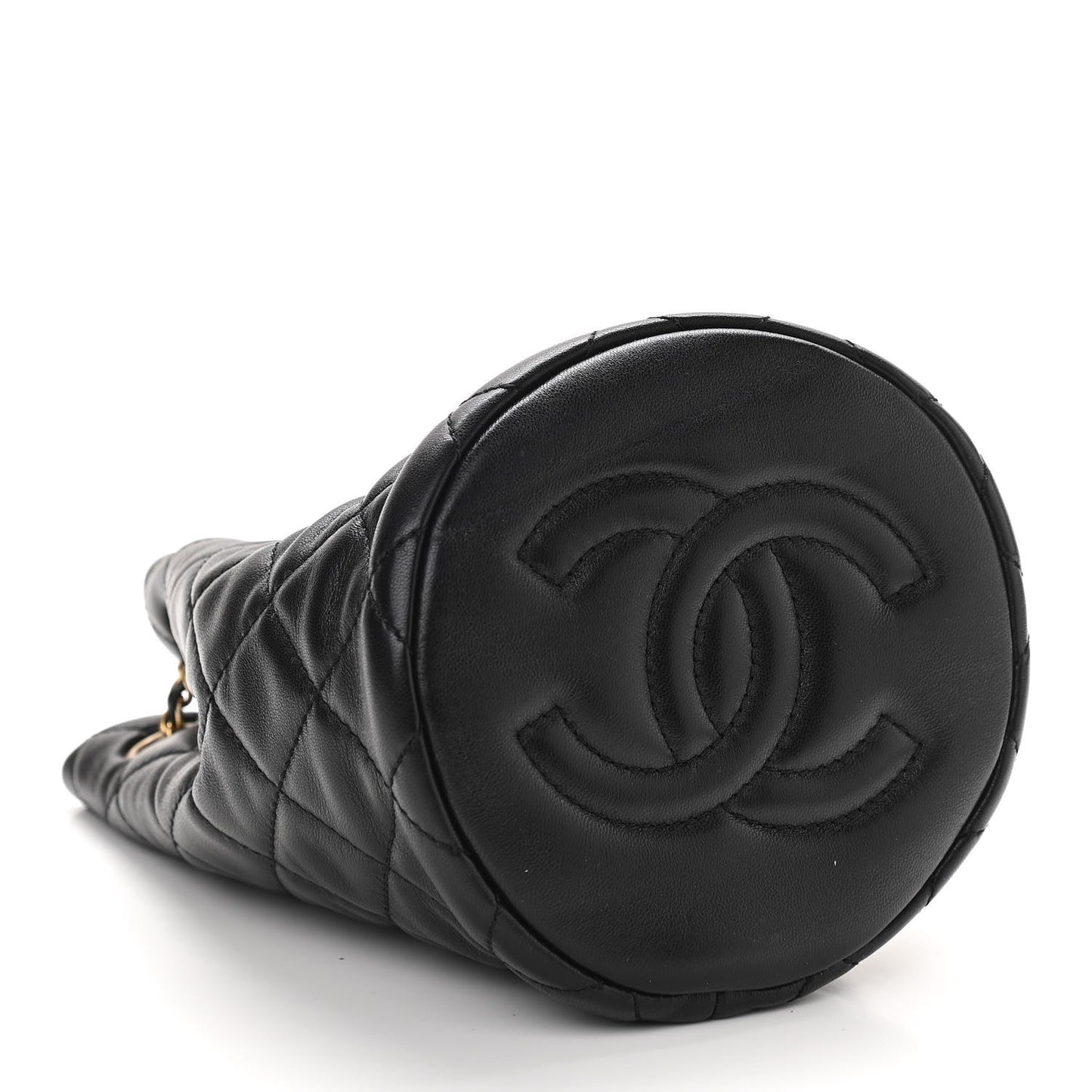 Lambskin Quilted Pearl Crush Drawstring Bag Black