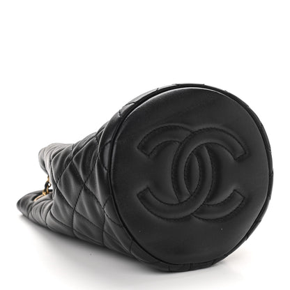 Chanel Lambskin Quilted Pearl Crush Drawstring Bag Black 4 of 11