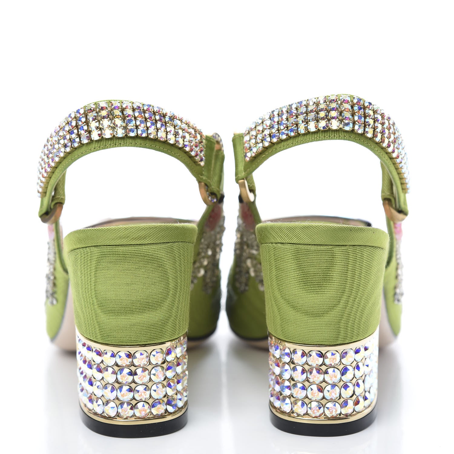 Gucci Moire Fabric Eyes Crystal Square G Madelyn Slingbacks 37.5 Lemon Leaf 6 of 10
