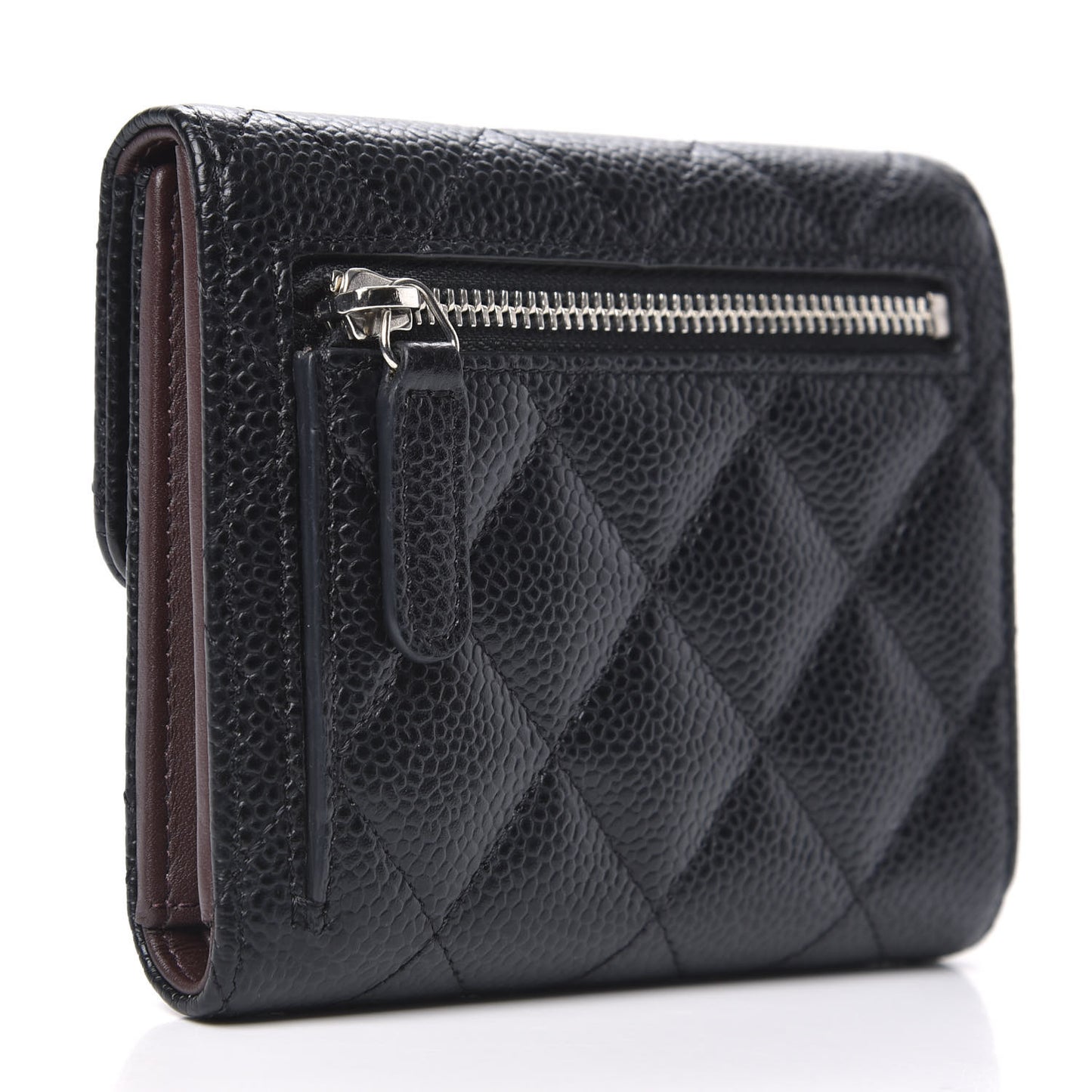 Caviar Quilted Compact Flap Wallet Black
