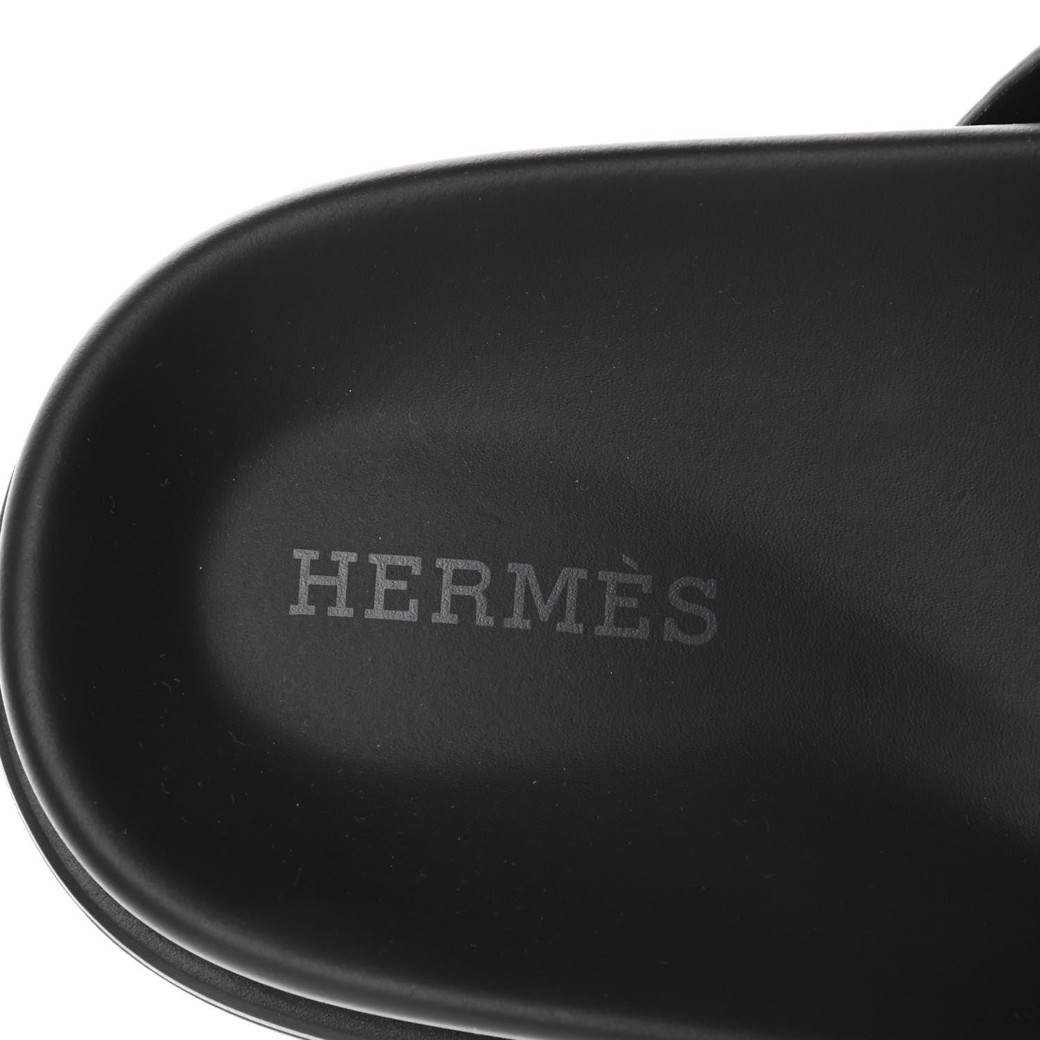 Hermes Calfskin Womens Chypre Sandals 37.5 Black 7 of 9