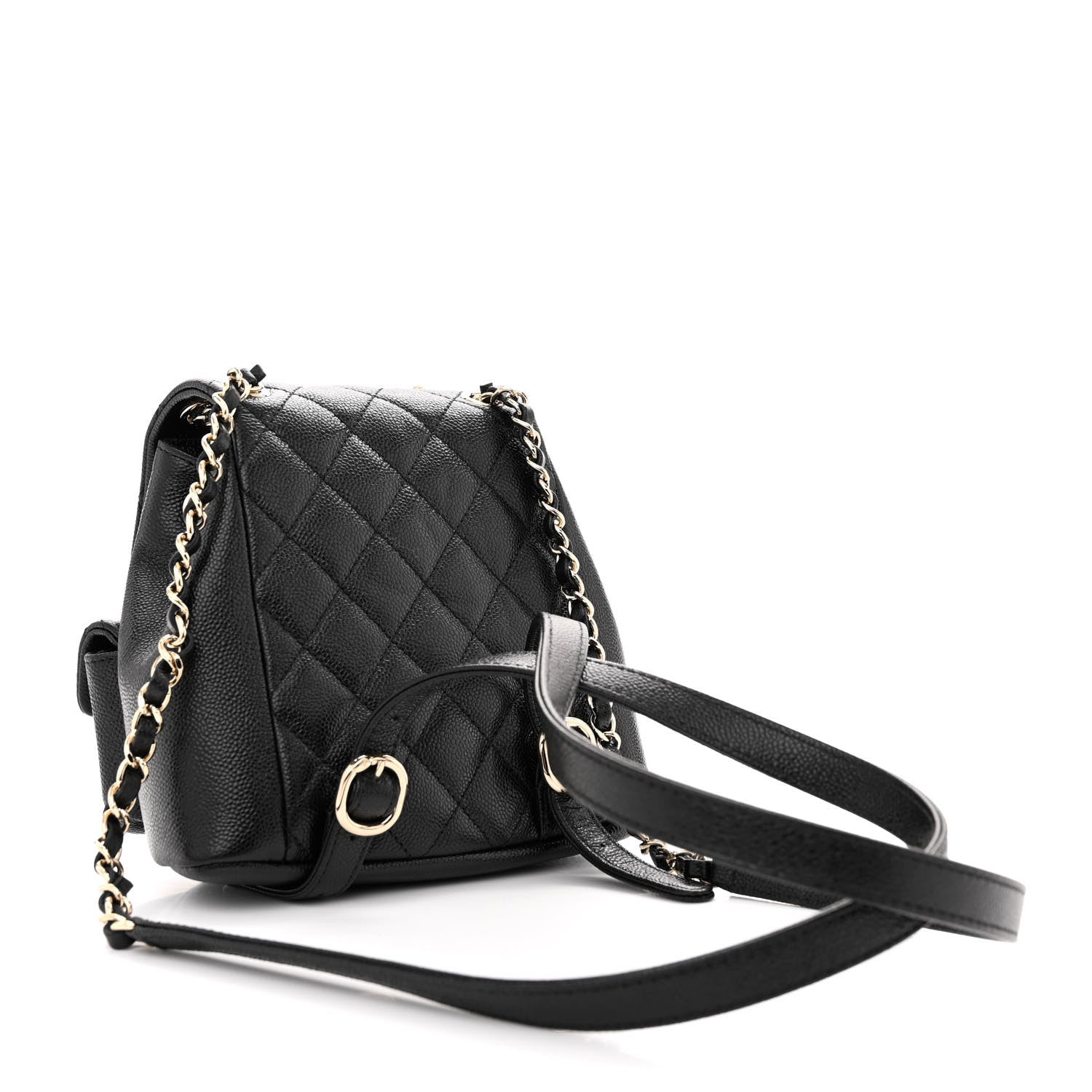 Chanel Shiny Caviar Quilted Small Duma Pockets Drawstring Backpack Black 3 of 12