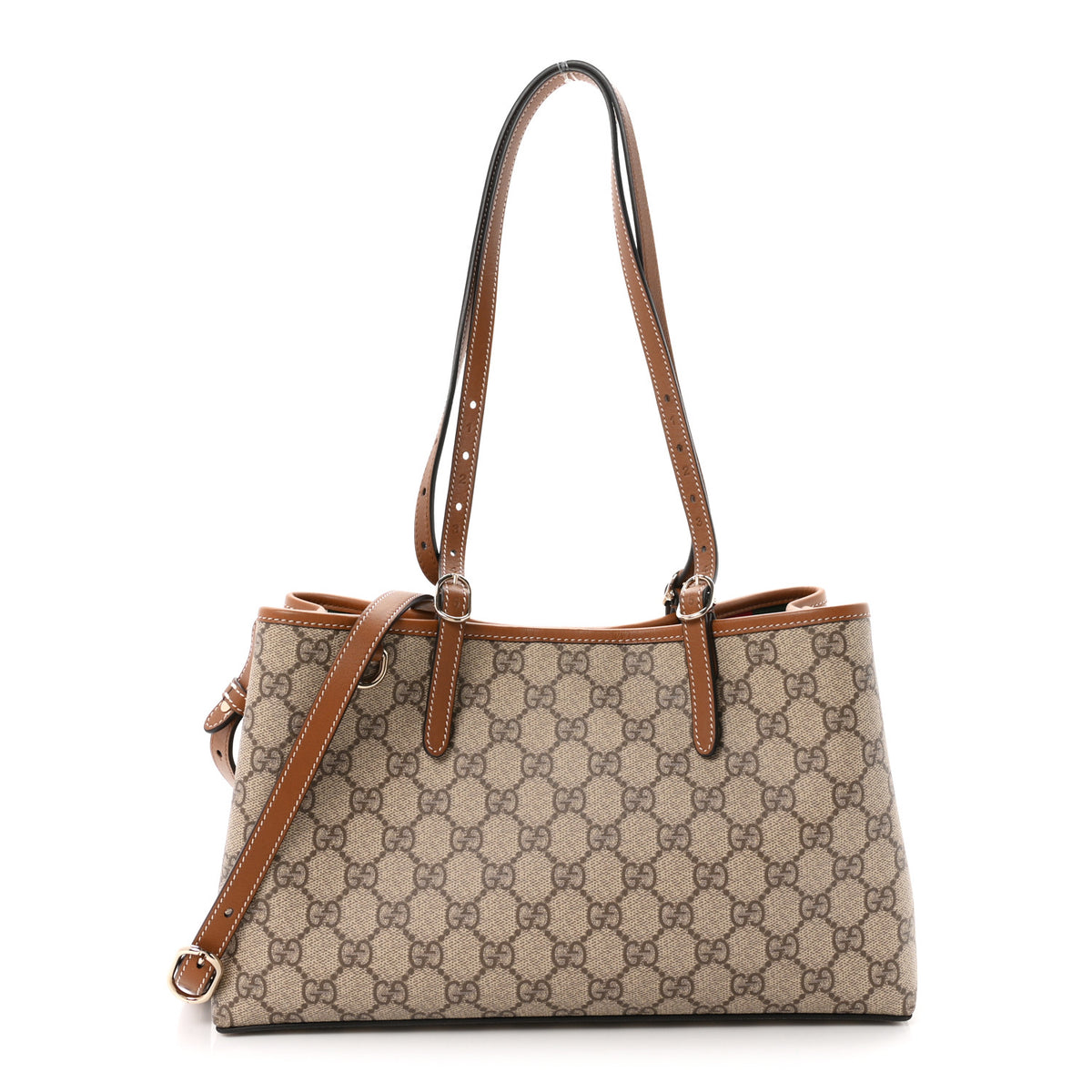 GG Supreme Monogram Emblem Medium Tote Bag Beige Dark Brown